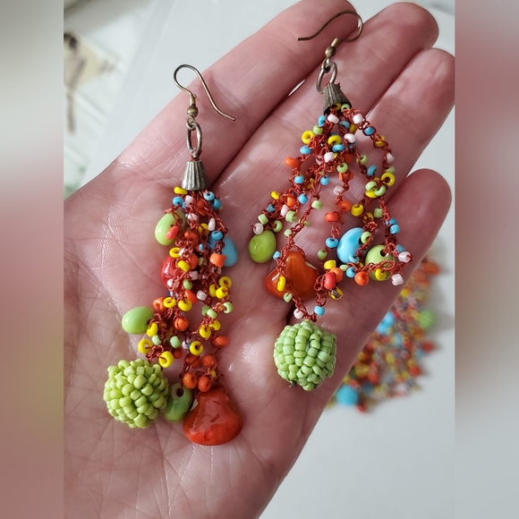 Set earrings necklace seed beads czech hearts Artisan handmade vintage estate - Picture 12 of 16